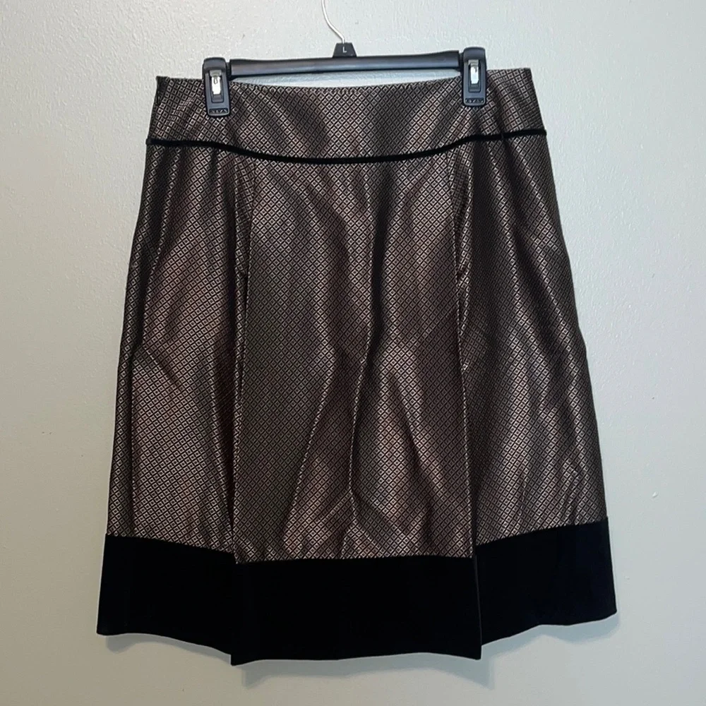 ANN TAYLOR Women's Silk Blend Velvet Trimmed A-Line Pleated Skirt